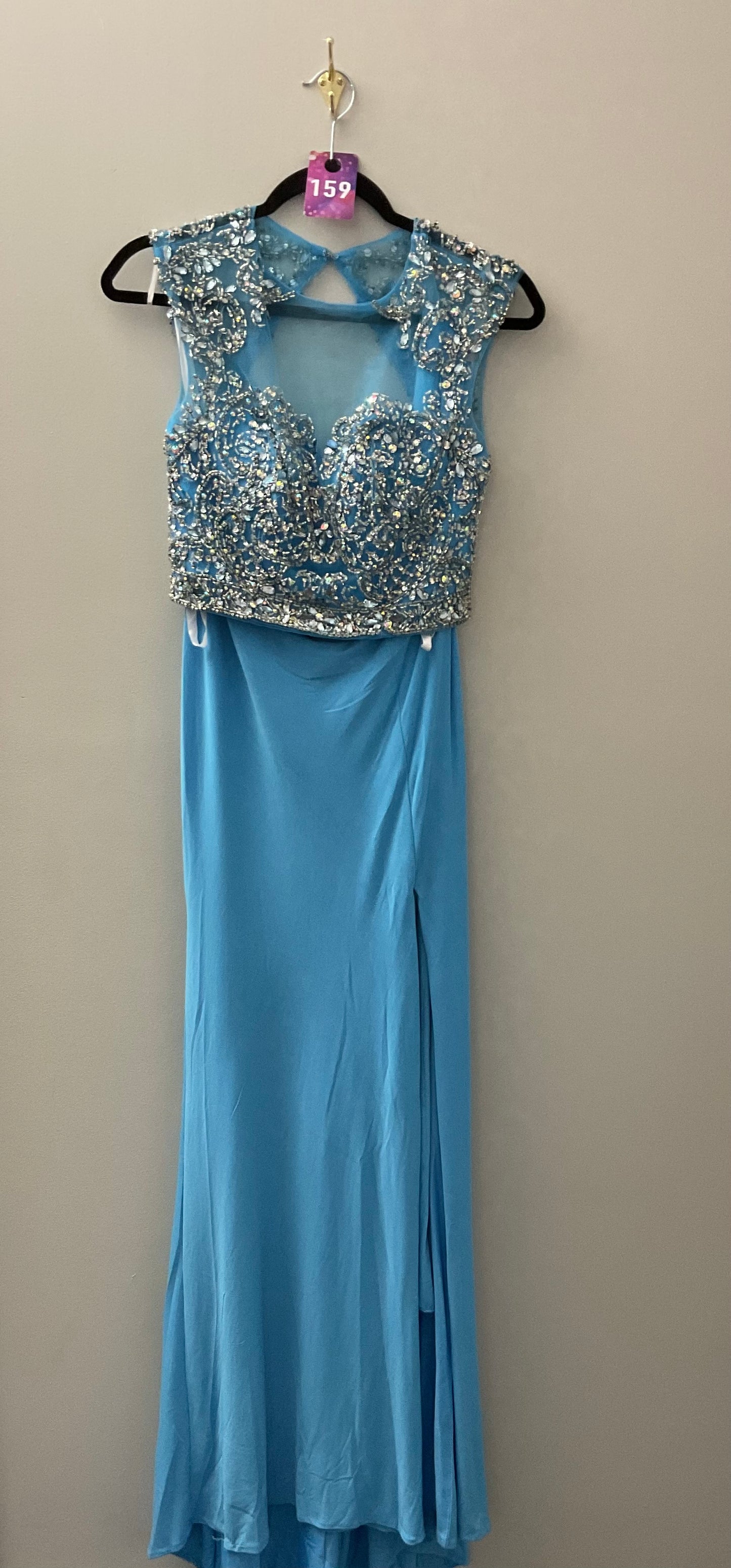 Sky Blue Two Piece with Beaded Top Formal Dress