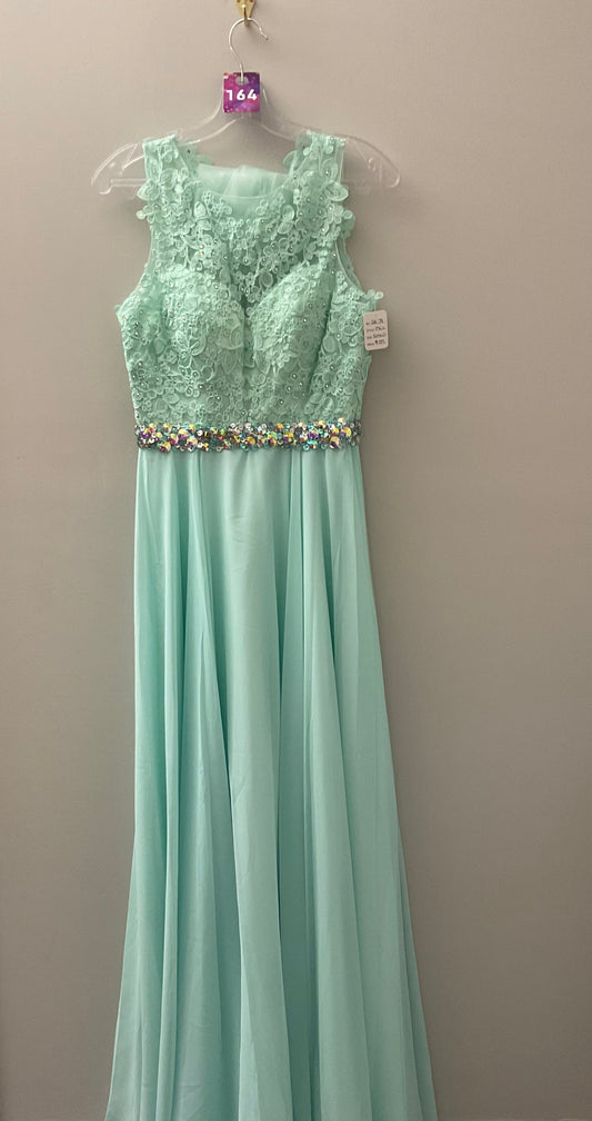 Teal with Lace Top and Beaded Waist Formal Dress