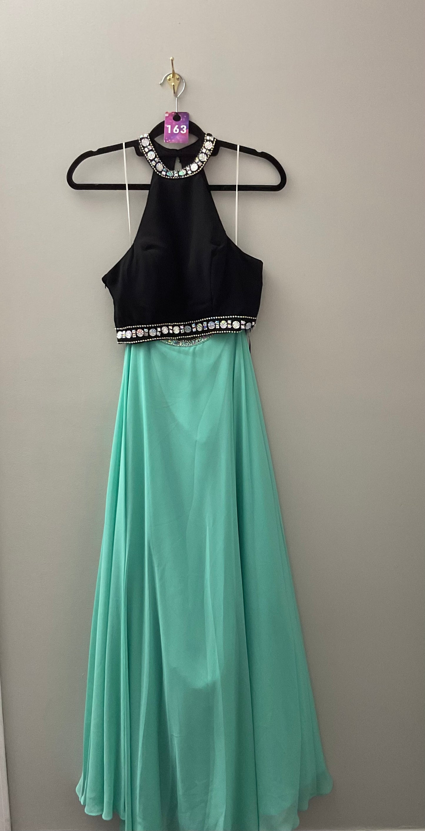 Two Piece Black and Teal with Beaded Neckline and Waist Formal Dress
