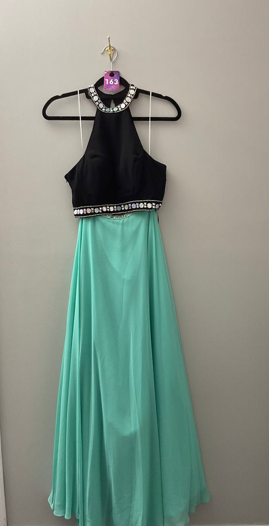 Two Piece Black and Teal with Beaded Neckline and Waist Formal Dress