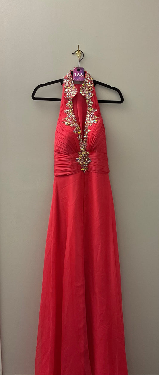 Red with Beaded Neckline and Bust Formal Dress