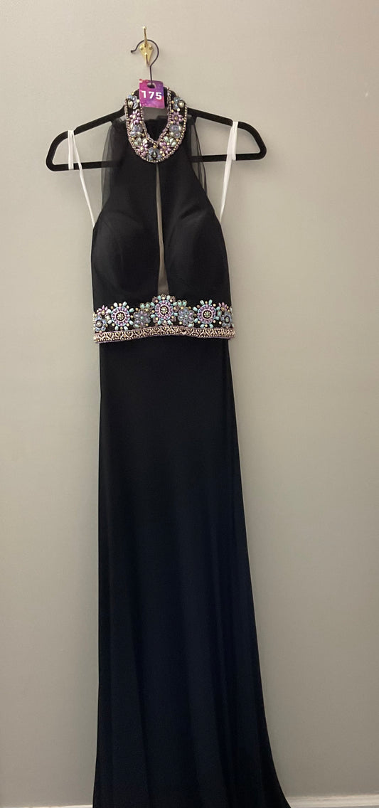 Black Two Piece with Beaded Neckline and waist Formal Dress
