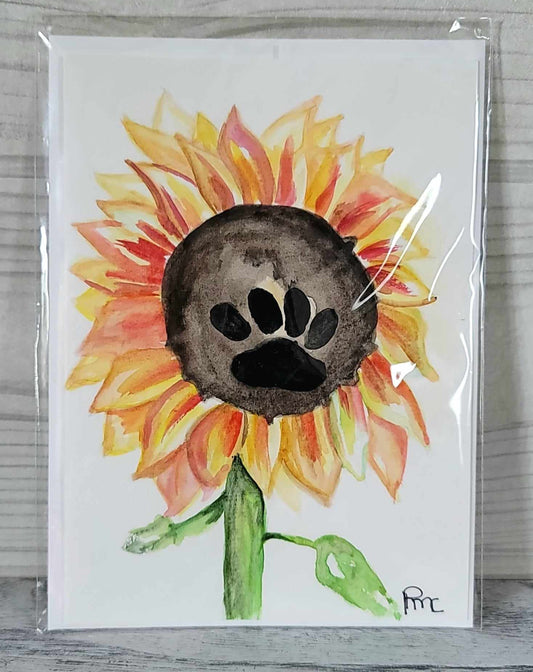 Sunflower With Paw-Print Handmade Card