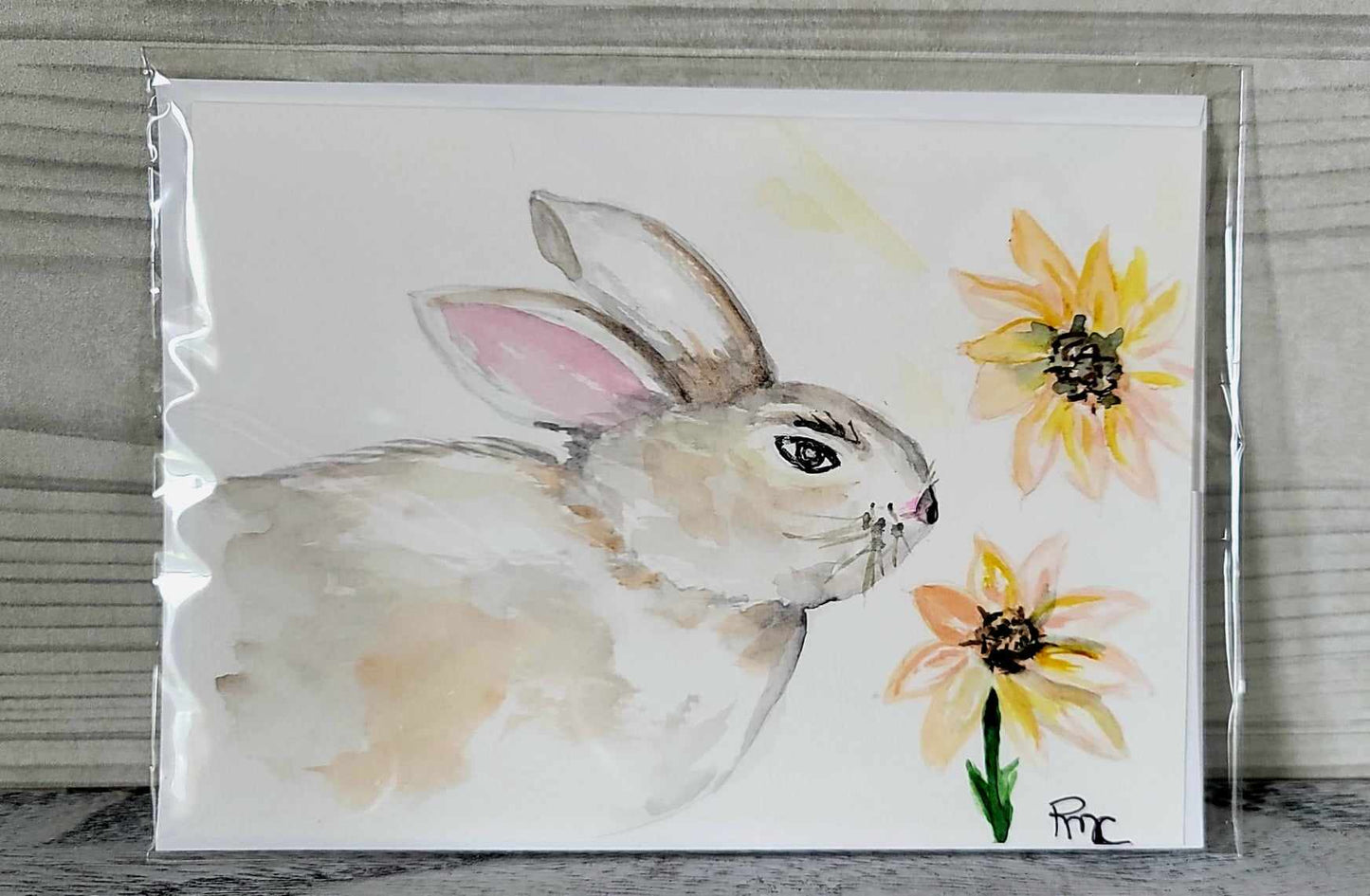 Bunny w/Flowers Handmade Card