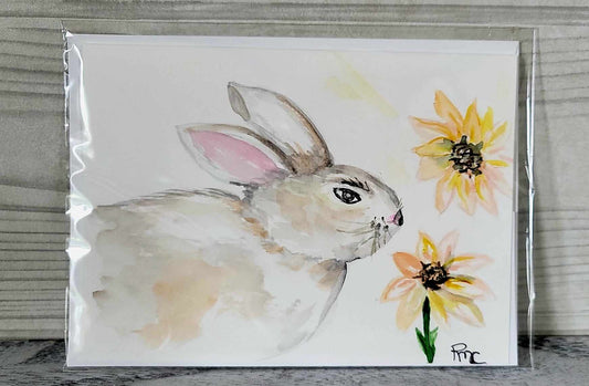 Bunny w/Flowers Handmade Card